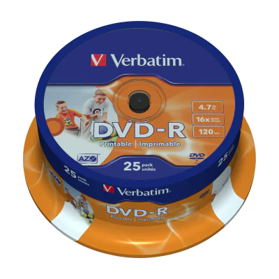 Verbatim 43538, DVD-R, 120 mm, Printable, Spindle, 25 pc(s), 4.7 GB