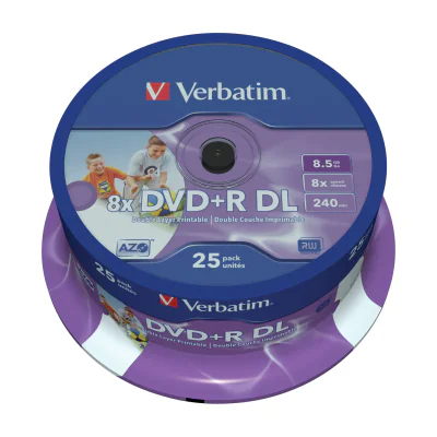 Verbatim 43667, DVD+R DL, 120 mm, Printable, Spindle, 25 pc(s), 8.5 GB