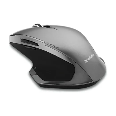 Verbatim 8-Button Wireless Blue LED Mouse, Right-hand, Blue LED, RF Wireless, 1600 DPI, Black, Grey
