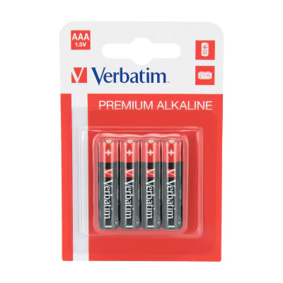 Verbatim AAA 4 Blister Pack Alkaline Batteries, Single-use battery, AAA, Alkaline, 1.5 V, 4 pc(s), Multicolour