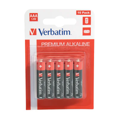 Verbatim AAA Alkaline Batteries, Single-use battery, AAA, Alkaline, 1.5 V, 10 pc(s), Black, Red