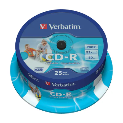 Verbatim CD-R AZO Wide Inkjet Printable, 52x, CD-R, 120 mm, 700 MB, Spindle, 25 pc(s)