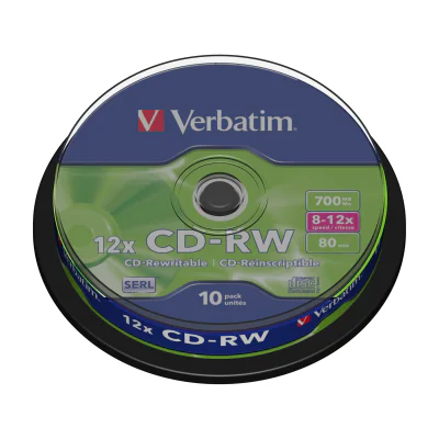 Verbatim CD-RW 12x, 12x, CD-RW, 700 MB, Spindle, 10 pc(s)