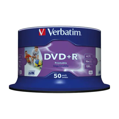 Verbatim DVD+R Wide Inkjet Printable No ID Brand, DVD+R, 120 mm, Printable, Spindle, 50 pc(s), 4.7 GB