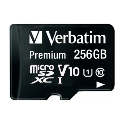 Verbatim Premium U1, 256 GB, MicroSDXC, Class 10, UHS-I, 90 MB/s, 10 MB/s