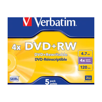 Verbatim VB-DPW44JC, DVD+RW, 120 mm, Jewel case, 5 pc(s), 4.7 GB