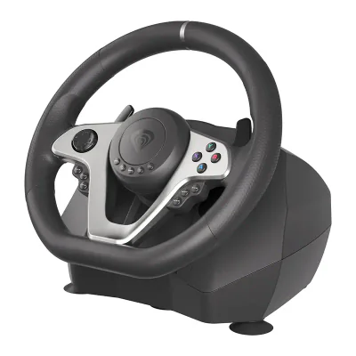 Volan Genesis cu fir Seaborg 400, interfata USB, 15 butoane, rotatie 900°, lungime cablu 200cm, compatibil cu Microsoft XBOX 360, XBOX One, Microsoft XBOX Series S, Microsoft XBOX Series X, Nintendo Switch, PC. Sony PlayStation 3, Sony PlayStation 4,