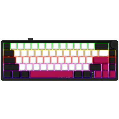 Wireless mechanical gaming keyboard Pro, 2.4 GHz, BT, RGB Backlight, 16 modes, 66 keys, 50M presses, multimedia knob, built-in 3750 mAh battery, Hot Swap cable 2.3m, beige grey purple "LRG-KBP70MW-RT-US"