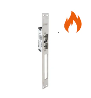 Yala electromecanica DORCAS-SW99-1-NF305-TOP/YL-X;incastrabila rezistenta la foc, EI120, cu suport de montare.Forta de retinere: 900Kgf; Alimentare: 10~24Vcc/Vca;Consum: 280mA/12Vcc, 140mA/24Vcc; Actionare: Impuls temporizat; Mod functionare: Fail-se